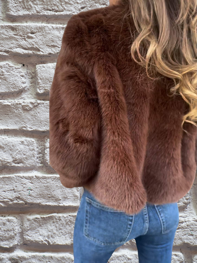 Short Faux Fur Jacket | Stand Collar