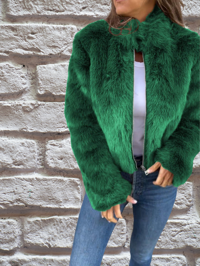 Short Faux Fur Jacket | Stand Collar