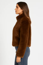 Short Faux Fur Jacket | Stand Collar