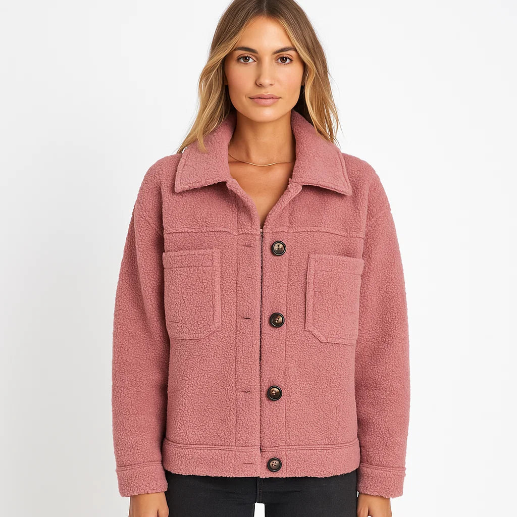 Short Teddy Fleece Jacket | Button-Up